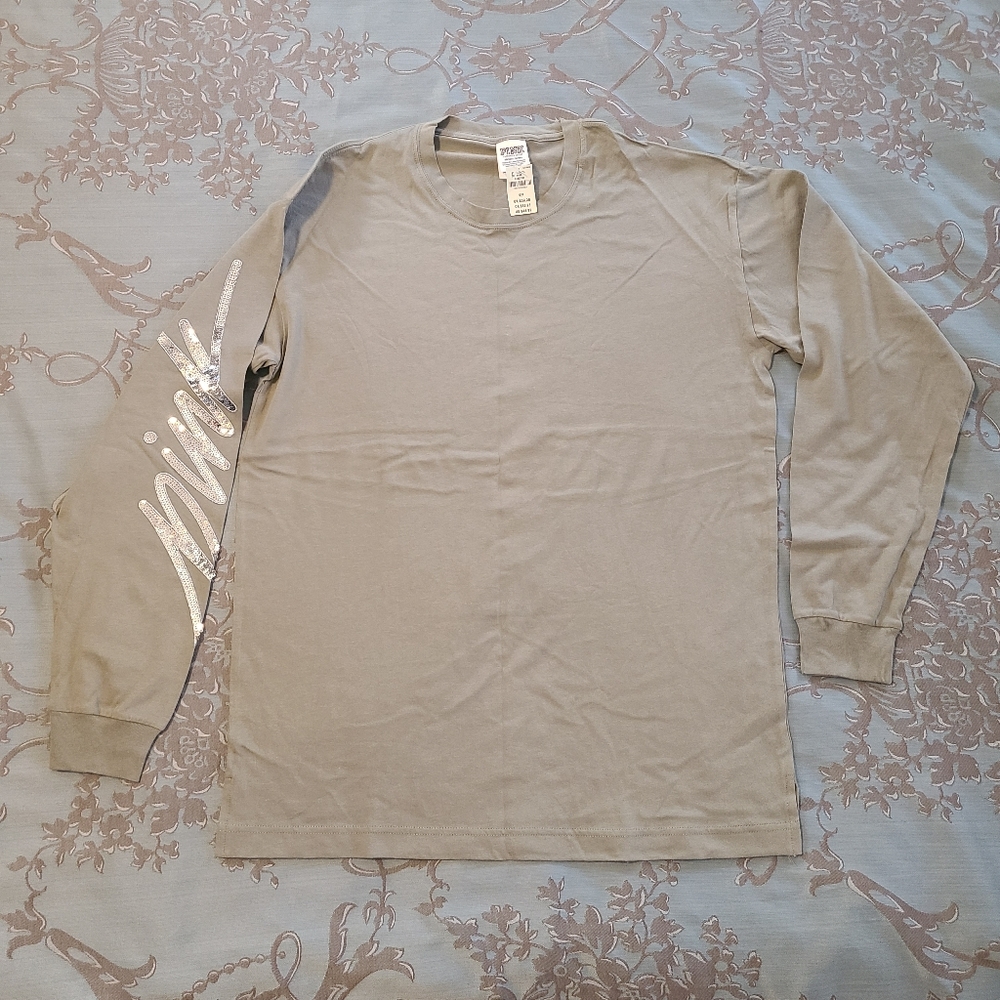 Victoria's Secret PINK Bling Long Sleeve Tee Shirt Green Silver Size Small